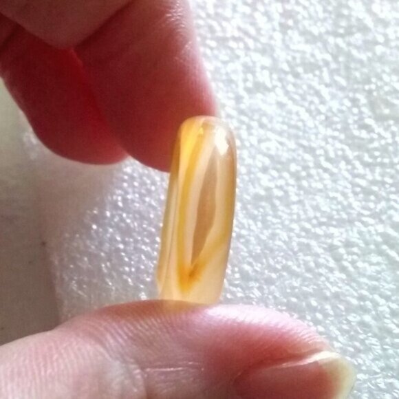 Honey Apricot Stone Band ~ Banded Agate Stone Ring Size 6.5 ~ Promise Ring - Picture 1 of 8